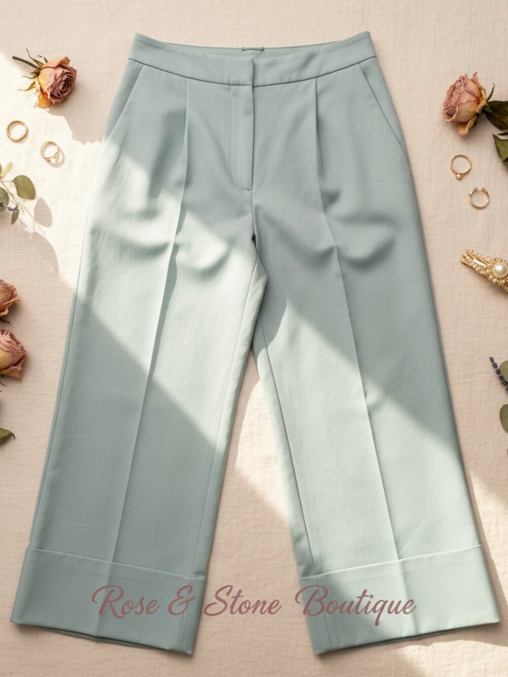 Lauren Ralph Lauren Wide Leg Cuffed Trouser Sage Mint 12 NWT